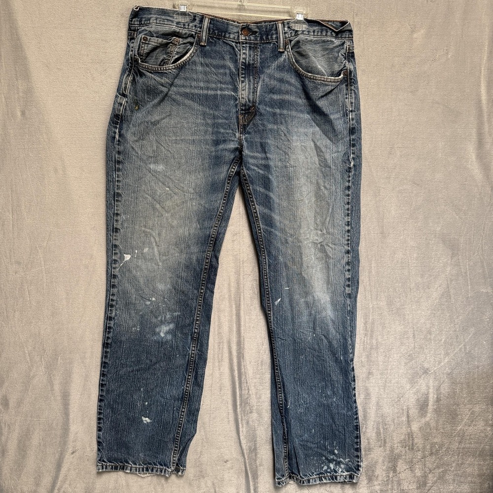 Levis 559 Jeans Mens 38x32 Blue Medium‎ Wash Relaxed Straight Paint Stain Denim